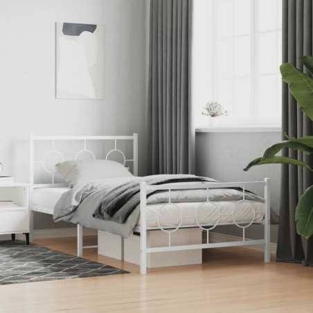 Cadre de lit métal sans matelas et pied de lit blanc 100x200 cm 