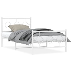 Cadre de lit métal sans matelas et pied de lit blanc 100x200 cm 