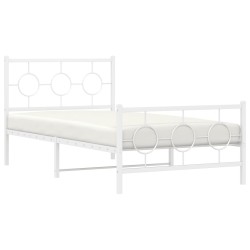 Cadre de lit métal sans matelas et pied de lit blanc 100x200 cm 