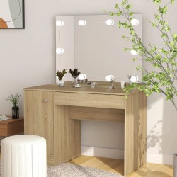 Table de maquillage avec éclairage LED 110x55x145 cm MDF Chêne 