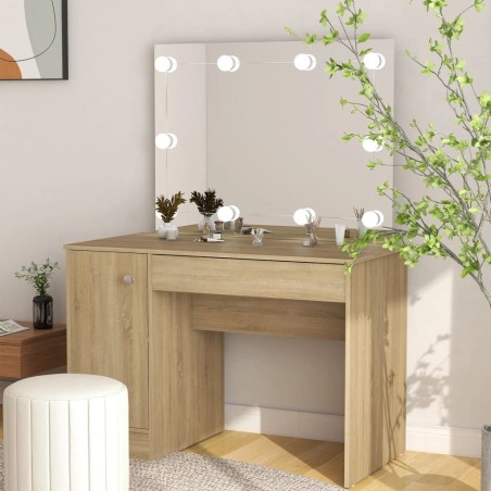 Table de maquillage avec éclairage LED 110x55x145 cm MDF Chêne 