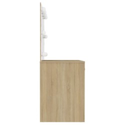 Table de maquillage avec éclairage LED 110x55x145 cm MDF Chêne 