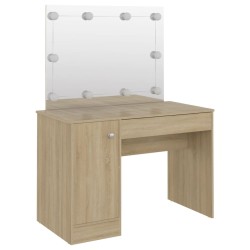 Table de maquillage avec éclairage LED 110x55x145 cm MDF Chêne 