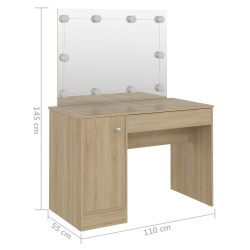 Table de maquillage avec éclairage LED 110x55x145 cm MDF Chêne 