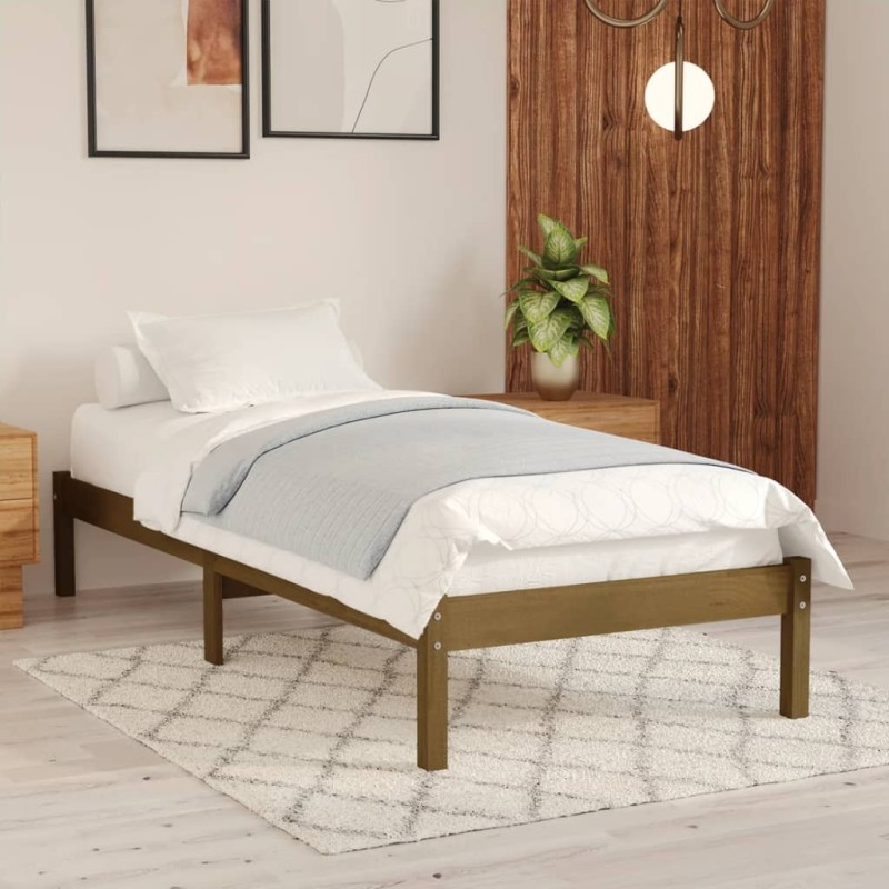 Cadre de lit sans matelas marron miel bois massif 100x200 cm Cadre de lit sans matelas marron miel bois massif 100x200 cm