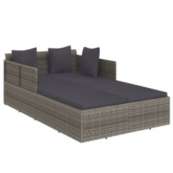 Chaise longue avec coussins gris 182x118x63 cm résine tressée 