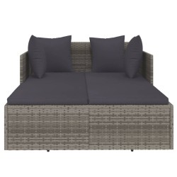 Chaise longue avec coussins gris 182x118x63 cm résine tressée 