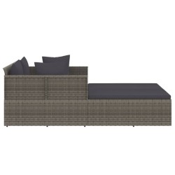 Chaise longue avec coussins gris 182x118x63 cm résine tressée 