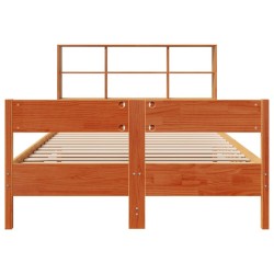 Lit bibliothèque sans matelas cire marron 150x200 cm pin massif 