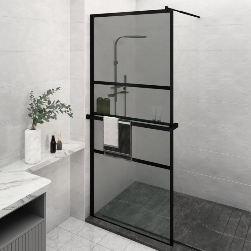 Paroi de douche avec étagère Noir 100x195cm Verre ESG&Aluminium 