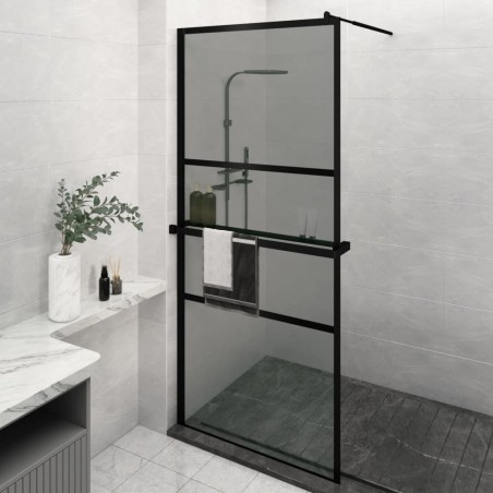 Paroi de douche avec étagère Noir 100x195cm Verre ESG&Aluminium 