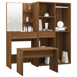 Ensemble de coiffeuse avec LED Chêne marron Bois d'ingénierie 
