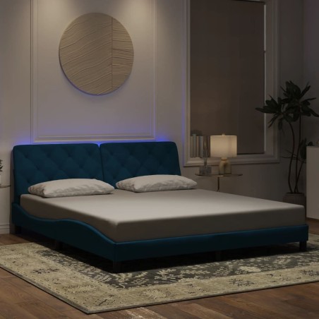 Cadre de lit avec LED sans matelas bleu 180x200 cm velours 