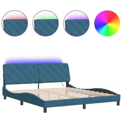 Cadre de lit avec LED sans matelas bleu 180x200 cm velours 
