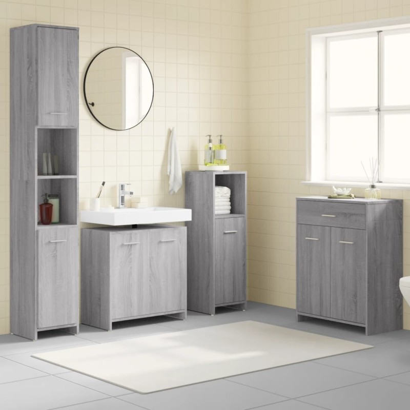 Ensemble de meubles de salle de bain 4 pcs Sonoma gris 