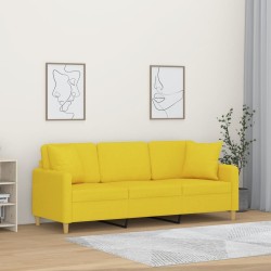 Canapé 3 places avec oreillers jaune clair 180 cm tissu 