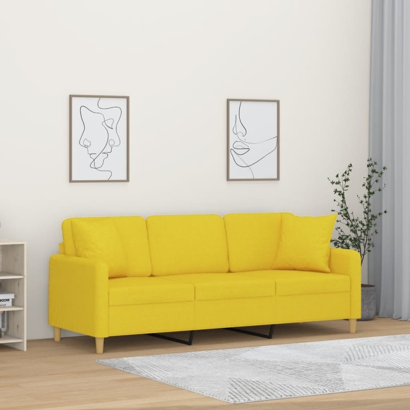 Canapé 3 places avec oreillers jaune clair 180 cm tissu 