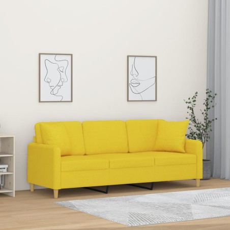 Canapé 3 places avec oreillers jaune clair 180 cm tissu 