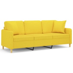 Canapé 3 places avec oreillers jaune clair 180 cm tissu 