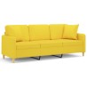 Canapé 3 places avec oreillers jaune clair 180 cm tissu 