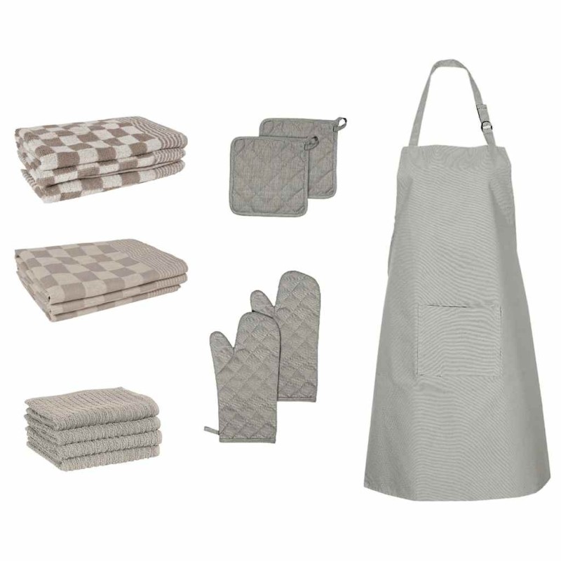 Ensemble de serviettes et gants de four porte-pots 15 pcs gris 
