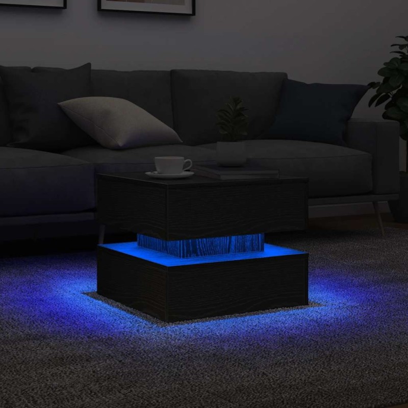 Table basse avec lumières LED chêne noir 50x50x40 cm 