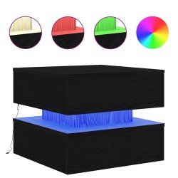 Table basse avec lumières LED chêne noir 50x50x40 cm 