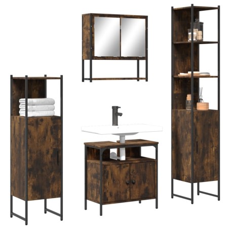 Ensemble de meubles de salle de bain 4 pcs Chêne fumé Bois 