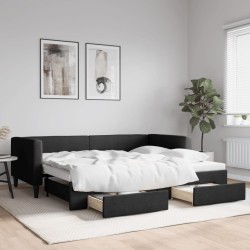 Lit de jour avec gigogne et tiroirs sans matelas noir 90x200 cm 