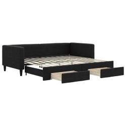 Lit de jour avec gigogne et tiroirs sans matelas noir 90x200 cm 
