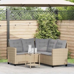 Canapé de jardin avec table et coussins en forme de L beige 
