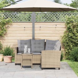 Canapé de jardin avec table et coussins en forme de L beige 