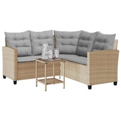 Canapé de jardin avec table et coussins en forme de L beige 