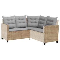 Canapé de jardin avec table et coussins en forme de L beige 