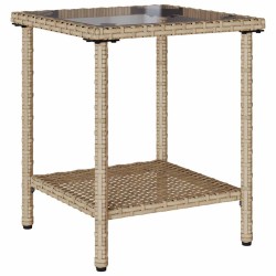 Canapé de jardin avec table et coussins en forme de L beige 