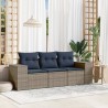 Salon de jardin avec coussins 3 pcs gris résine tressée 