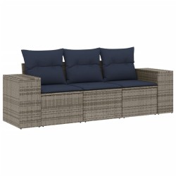 Salon de jardin avec coussins 3 pcs gris résine tressée 