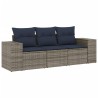 Salon de jardin avec coussins 3 pcs gris résine tressée 