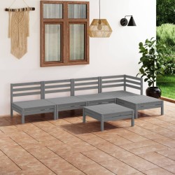 Salon de jardin 6 pcs Bois de pin massif Gris 