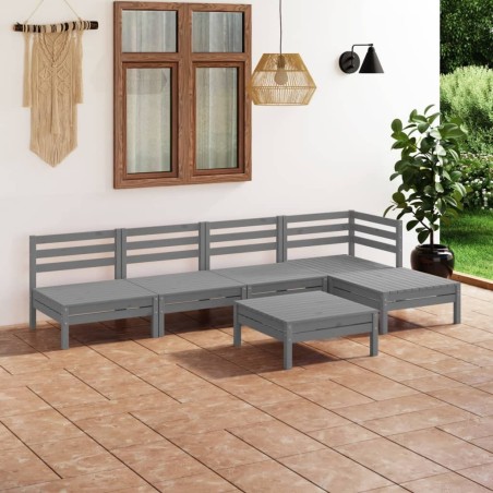 Salon de jardin 6 pcs Bois de pin massif Gris 