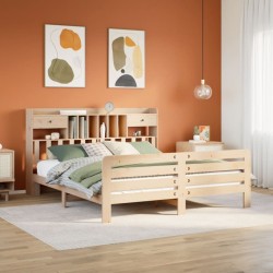 Lit bibliothèque sans matelas 200x200 cm bois massif de pin 