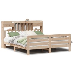 Lit bibliothèque sans matelas 200x200 cm bois massif de pin 