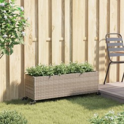 Jardinière et roulettes/3 pots gris 107x32x38 cm résine tressée 