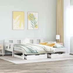 Lit de jour avec gigogne et tiroirs sans matelas blanc 80x200cm 