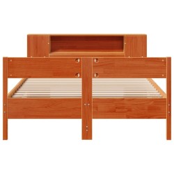 Lit bibliothèque sans matelas cire marron 120x200 cm pin massif 