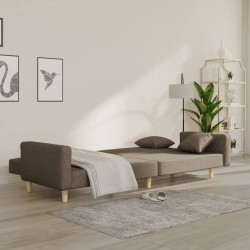 Canapé-lit à 2 places avec deux oreillers taupe tissu 