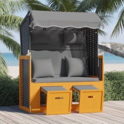Strandkorb coussin résine tressée bois solide noir anthracite 