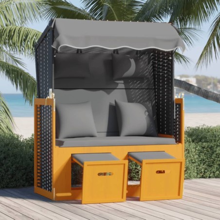 Strandkorb coussin résine tressée bois solide noir anthracite 