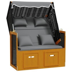 Strandkorb coussin résine tressée bois solide noir anthracite 