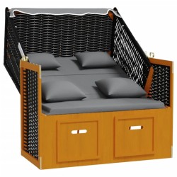 Strandkorb coussin résine tressée bois solide noir anthracite 